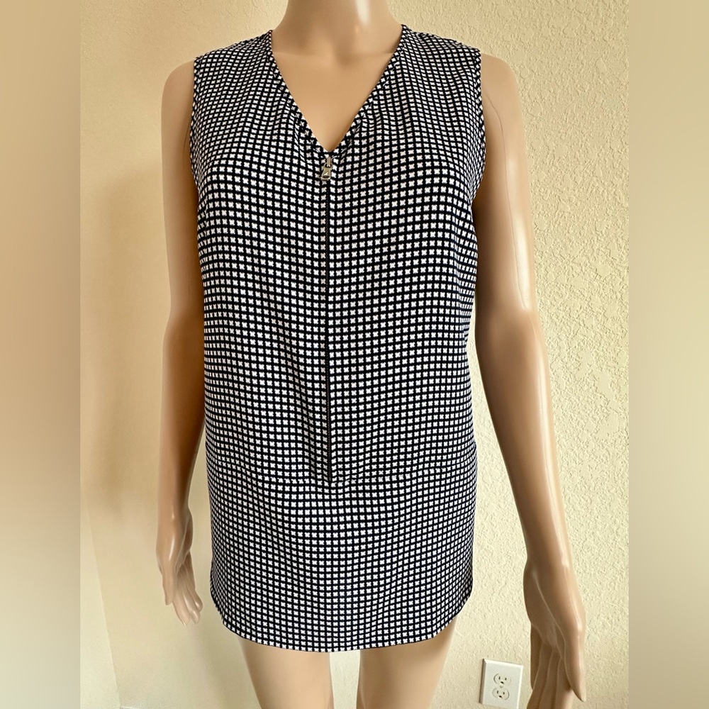 Nautica Black and White Checkered Blouse